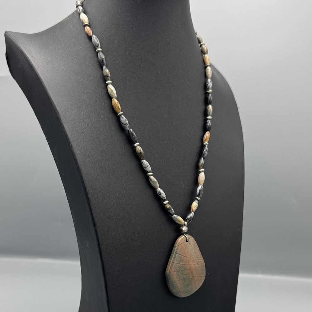 Stone and Sterling Pendant Necklace - Picture 2 of 3
